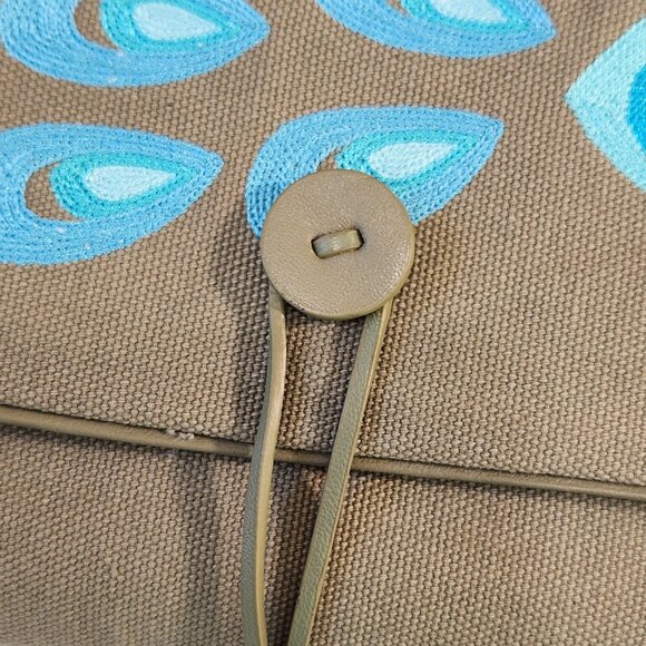 Serena & Lily Envelope Clutch Purse Peacock Embroidered Olive Green Canvas - Picture 8 of 13